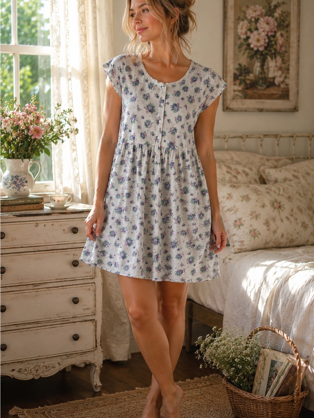 Vintage Victoria’s Secret Gold Label Floral Cotton Babydoll Nightgown L
